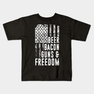 Patriotic USA Flag Design  Beer Bacon Guns And Freedom Kids T-Shirt